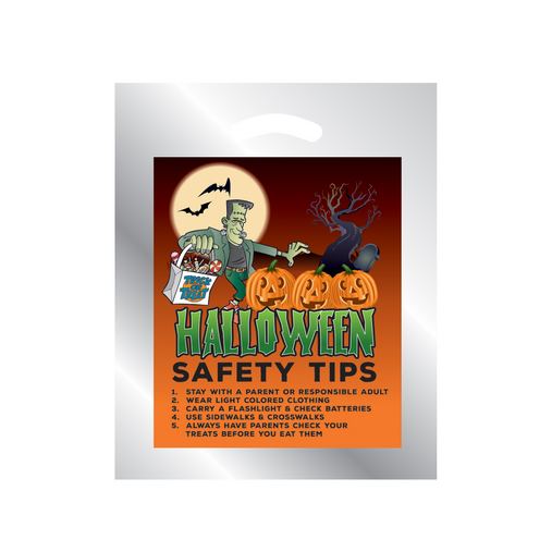 Custom Printed Halloween Stock Design Silver Reflective Die Cut Bag • Frankenstein & Pumpkins - 13HF1215-FI